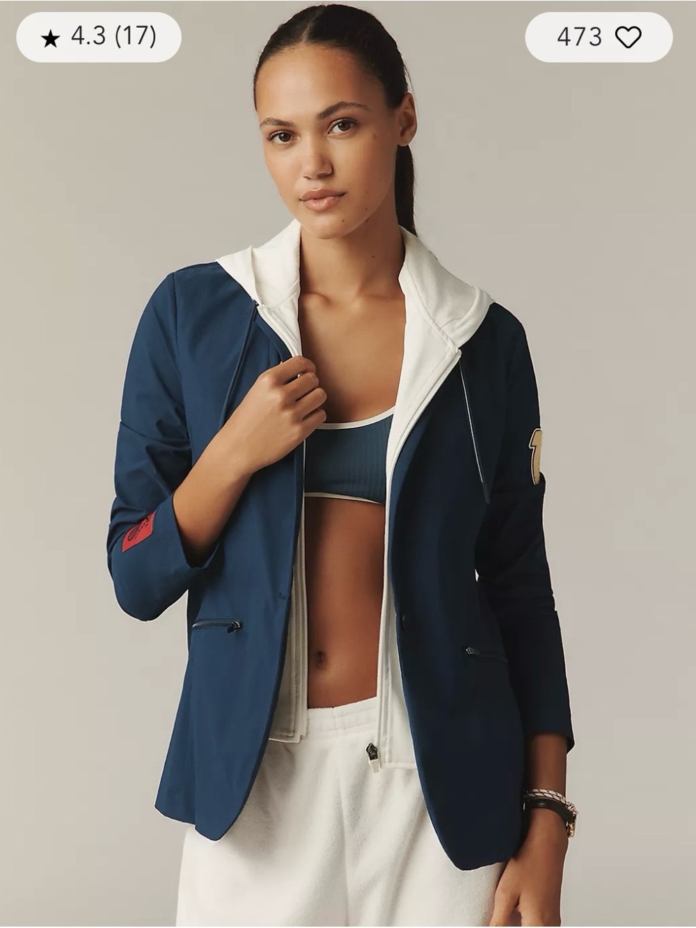 Tretorn x Anthropologie Single-Button
Hoodie Blazer Navy Blue - Size M - Picture 1 of 13